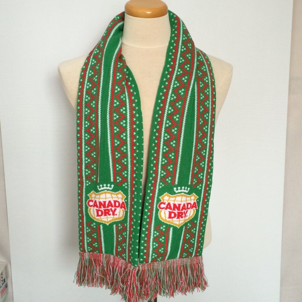 Canada Dry Soda Unisex Adult Scarf Green Fringe Striped Red Lettering